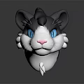 3D Rendered Game Movie Cat Character Head With Black White Fur Blue Eyes Detailed Whiskers