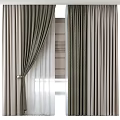 Modern Green And Beige Double Layer Curtains With Sheer Curtain And Curtain Rod Hook