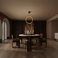 Luxurious Private Room Interior With Round Dining Table And Hanging Lamp Decor 3d model