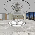 Modern Store Front Desk Interior With Marble Floor And Large Windows 3d model