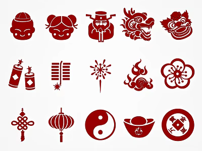 Traditional Chinese Cultural Icons Featuring Dragon Lion Dance Lantern And Fortune Symbols 3d model