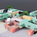 Colorful Modern Container Buildings Complex With Open Courtyards And Trees 3d model