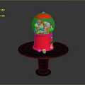 Red Gumball Machine With Transparent Globe And Colorful Lights On Black Table