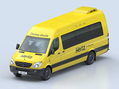 Hertz Yellow Courtesy Shuttle Van With Brand Logo And Exterior Features 3d model