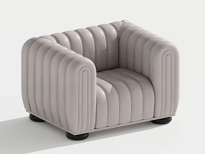 Stylish Light Gray Single Sofa With Vertical Stitching And Black Wooden Legs 3d model