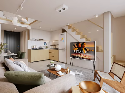 Modern Apartment Interior With Living Room Kitchen And Staircase 3d model
