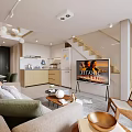 Modern Apartment Interior With Living Room Kitchen And Staircase