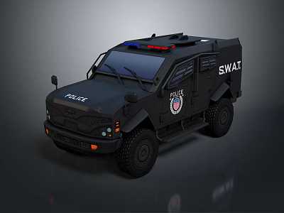 Black SWAT Military Vehicle With Armored Design Police Lights And Logo 3d model