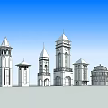 Various Architectural Towers With Pointed Spires Dome Structures And Classical Designs