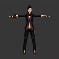 Game Movie Character 3D Model with Black Purple Jacket Red Buttons Red Wristbands Arms Outstretched Pose