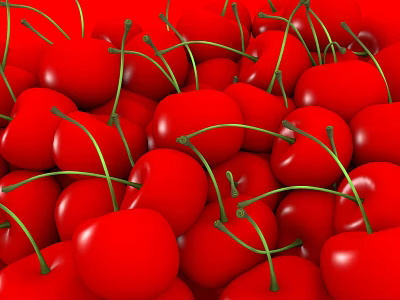 Fresh Ripe Red Cherries With Green Stems And Juicy Sweet Flavor 3d model