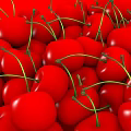Fresh Ripe Red Cherries With Green Stems And Juicy Sweet Flavor