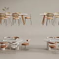 Modern Minimalist Dining Table Set With Round Rectangular Tables And Metal Leg Chairs Design 3d model