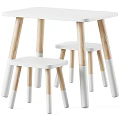 Kids Table with Matching Stools White Tabletop and Natural Wood Legs Simple Modern Design