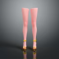 Woman's Slender Pink Legs In Yellow High Heels On Dark Background With Reflection