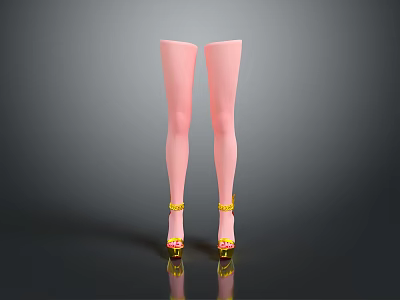 Woman's Slender Pink Legs In Yellow High Heels On Dark Background With Reflection 3d model