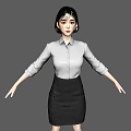 Woman in White Shirt and Black Skirt with Arms Outstretched Standing Pose