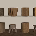 Modern Style Stool Wooden Stool Round Stool Wooden Stool Square Stool 3d model