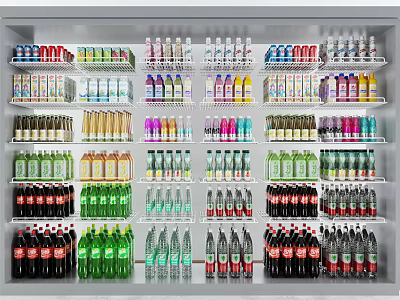 Refrigerator Freezer Interior Featuring Organized Shelves And Various Cold Drink Bottles 3d model