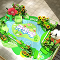 Vibrant Themed Decorative Scene With Panda Sunflowers Green Plants And Beach MELO Signs