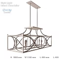 Elegant Modern Rectangular Chandelier With Curved Metal Frame And Candle Bulbs 3d model