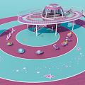 Children's Playground Equipment With Colorful Round Platform Slide And Star Patterned Floor