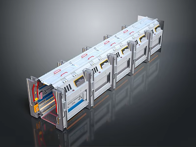 Cartoon Scene of Arranged Mechanical Modules with Transparent Casing and Internal Components 3d model