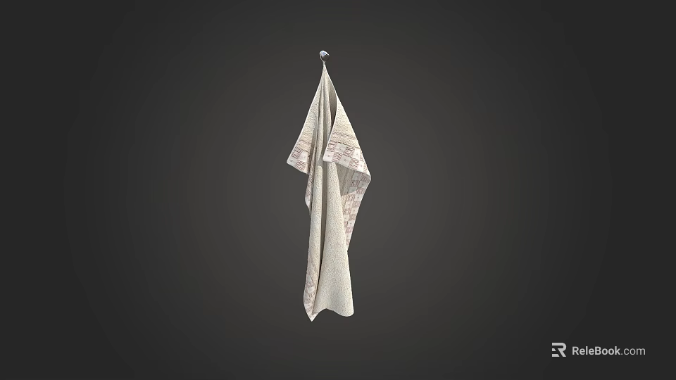 Light Colored Towel Hanging With Textured Pattern Isolated On Dark Background 3d model 