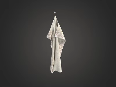 Light Colored Towel Hanging With Textured Pattern Isolated On Dark Background 3d model