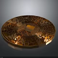 Intricate Circular Architectural Component Featuring Maze Structure Square Center And Geometric Patterns