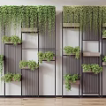 Modern Indoor Partition With Hanging Green Plants And Metal Frame Design