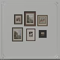 Abstract Paintings in Different Frames Hanging on Light Colored Wall with Various Styles 3d model