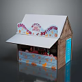 Artisanal Ice Cream Stall with White Roof Wooden Structure Colorful Signage and Decorative Display Cases
