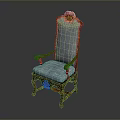 Elegant High Back Armchair With Wooden Frame Blue Upholstery And Ornate Carvings
