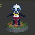 Cute Panda With Yellow Beaded Necklace Red Sash On Base With Green Grass And Bricks
