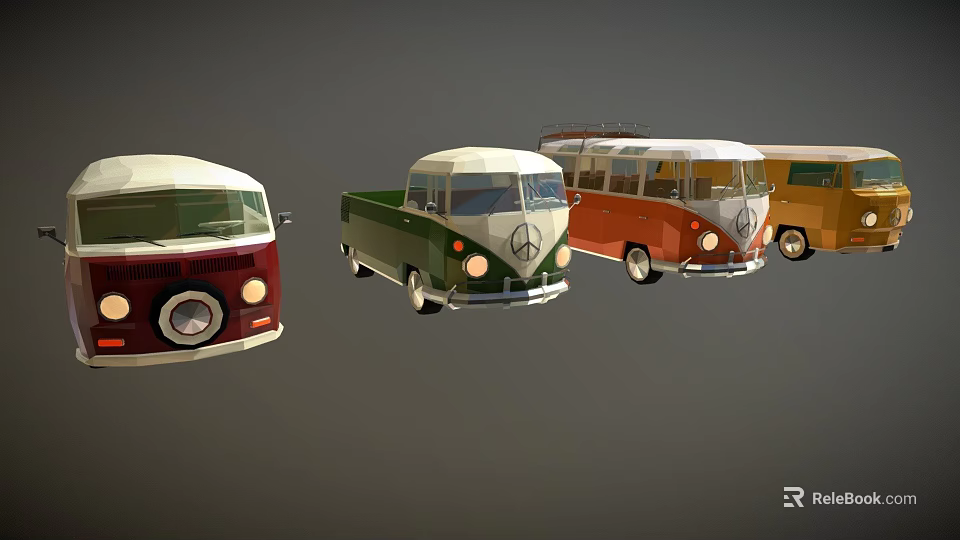 Vintage Colorful Classic Van Cars Featuring Retro Design And Various Models 3d model 
