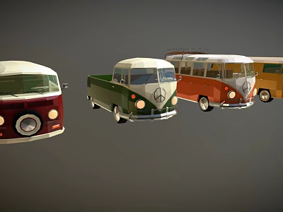 Vintage Colorful Classic Van Cars Featuring Retro Design And Various Models 3d model
