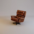 Brown Leather Office Chair With Tufted Design Armrests And Wheeled Base