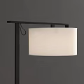 Modern Floor Lamp With Black Metal Stand And White Shade Against Dark Wall