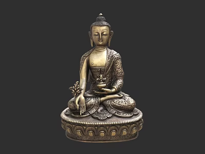 Traditional Sitting Buddha Sculpture Carving With Intricate Patterns And Decorative Base 3d model