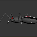 Mechanical Spider With Long Metal Legs Silver Body Red Cross Symbol And Red Eyes