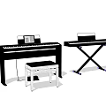 Musical Instruments Acoustic Piano Keyboard with Stool and Music Sheets 3d model