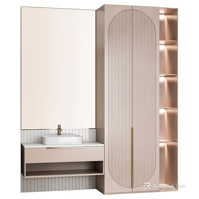 Modern Bathroom Cabinet Frame With Large Mirror Sink And Elegant Lighting Design 3d model 