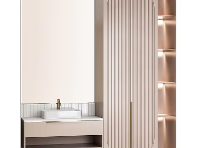 Modern Bathroom Cabinet Frame With Large Mirror Sink And Elegant Lighting Design 3d model