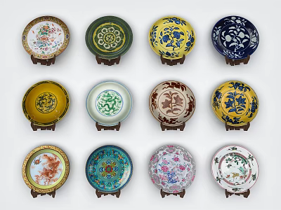 Decorative Plates Featuring Assorted Colorful Patterns for Home Decoration 3d model
