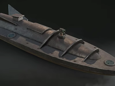 Military Weapon Submarine With Detailed Metallic Vintage Design And Periscope Hatches 3d model