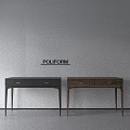 Poliform Wooden Dining Tables With Dark Gray And Brown Two Drawers Against White Wall Background