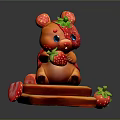 Cute Cartoon Bear With Strawberry Decorations Sitting On Stacked Toast Slices On Black Background