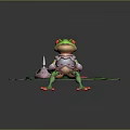 Colorful Game and Movie Character Frog Wearing Armor Sitting on Lily Pad in Water