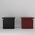 Two Modern Square Stools In Black And Dark Red Minimalist Style